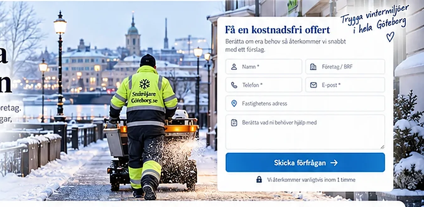 Halkbekämpning med sandspridare på en gångväg i Göteborg