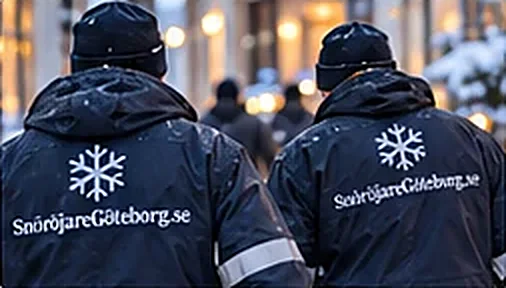 Två snöröjare i arbetskläder med Snöröjare Göteborgs logga