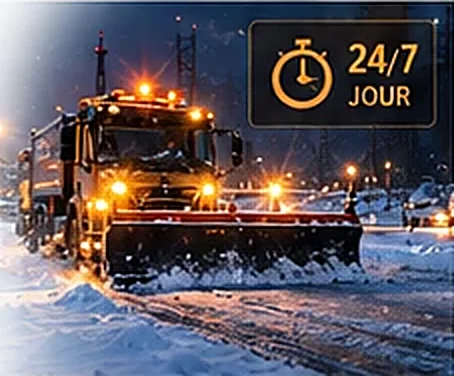 Plogbil med varningsljus en snöig kväll